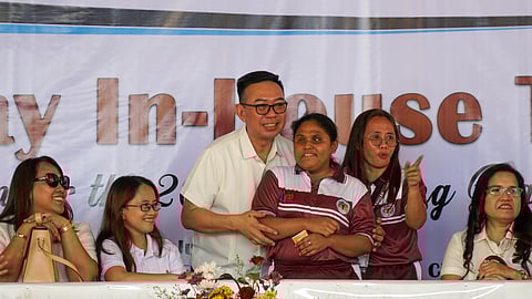 AIMING HIGH. During the send-off rites for Palarong Pambansa 2024-bound Davao Region Athletic Association (Davraa) delegation on Tuesday, July 2, 2024, at the Mintal Elementary School, Department of Education (DepEd) Davao regional director Allan Farnazo, third from left, encourages athletes to boost the  region’s overall ranking.