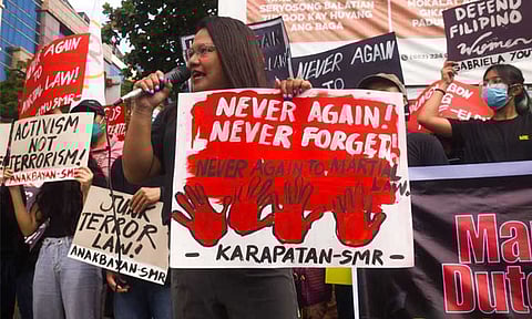In this file photo, Kabataan Partylist-Southern Mindanao joined in the 52nd year commemoration since the declaration Martial Law yesterday on September 21, 1972 by the dictator Ferdinand Marcos Sr. 
