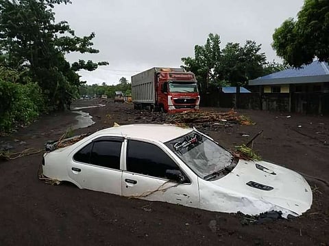 BICOL. Intense floods and lahar flow triggered by Tropical Storm Kristine have submerged several vehicles in Guinobatan, Albay on Tuesday, October 22, 2024. 