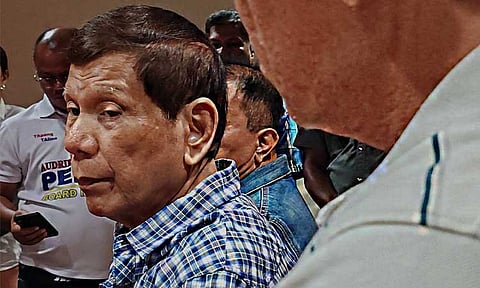 Former president Rodrigo Duterte faced the media during a press conference in Davao City on Monday evening, November 25, 2024.