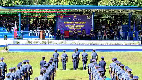ZAMBOANGA. The Police Regional Office-Bangsamoro Autonomous Region (PRO-BAR) deploys 171 personnel to maintain peace and security in the Special Geographic Area (SGA) in the Bangsamoro Autonomous Region in Muslim Mindanao (BARMM). A photo handout shows the designed policemen in a formation during the send-off ceremony on Saturday, November 30, 2024, at Camp General Salipada Pendatun in Parang, Maguindanao del Norte. (SunStar Zamboanga)