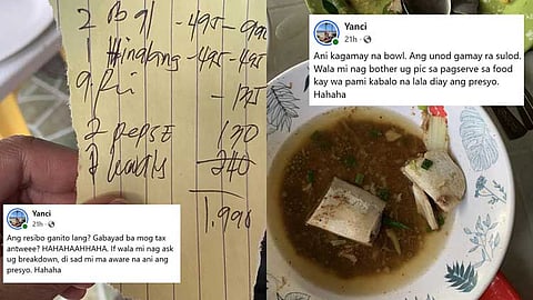 A customer shared her surprising experience after dining at an eatery in Davao City, where a medium-sized bowl of food, said to be good for 4 to 5 people, was priced at P495.