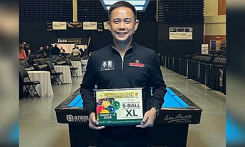 CHAMPION IN NEW YORK. Lee Vann Corteza of Davao City celebrates winning the 9-ball championship title in the 40th Turning Stone Classic at the Turning Stone Resort & Casino in Verona, New York, on Monday, January 13, 2024 (Philippine time).