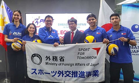 DONATION. Japan Minister and Consul General Takahiro Hanada, fourth from left, leads the turnover of volleyball supplies from the Japan Volleyball Association to the Philippine National Volleyball Federation (PNVF) on Thursday, January 9, 2024,  at the new PNVF Office at The Bonifacio Prime in Taguig City.