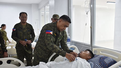 Zamboanga. General Romeo Brawner, Armed Force Chief of Staff, visits Basilan province and met with military and provincial government officials to get first hand information about the clash on Wednesday, January 22, 2025, in Lower Cabengbeng village, Sumisip town. A photo handout shows Brawner awarded medals when he visited the wounded soldiers at Camp Navarro General Hospital in Zamboanga City. (SunStar Zamboanga)