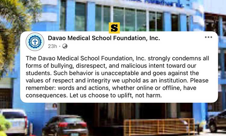 The Davao Medical School Foundation, Inc. (DMSF) has strongly condemned bullying and disrespect directed at its students.