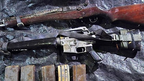 ZAMBOANGA. A soldier and a terror group member were killed while two others wounded in clashes during a series of offensives launched against the Dawlah Islamiya-Maute Group (DI-MG) from January 24 to 26, 2025, in Kalanganan village, Piagapo, Lanao del Sur. A photo handout shows some of the war materials the troops recover after the clashes against the DI-MG extremists. (SunStar Zamboanga) 