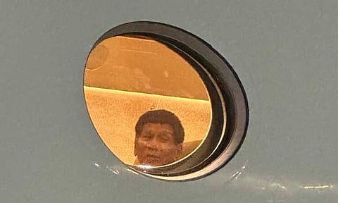 THE HAGUE-BOUND. Former National Intelligence Coordinating Agency (Nica) director general Alex Paul Monteagudo shares photo from outside the plane carrying former President Rodrigo Duterte. President Ferdinand "Bongbong" Marcos Jr. confirmed in a March 11 press conference that Duterte departed the country at 11:03 p.m., bound for The Hague, Netherlands. Earlier that day, he was arrested at Ninoy Aquino International Airport (Naia) Terminal 3 on an ICC warrant for alleged crimes against humanity. Marcos stated that the arrest was carried out in line with the country’s Interpol commitments.