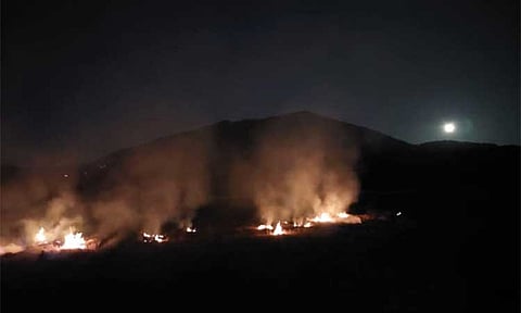 GRASS FIRE
More than 13 hectares of properties, with trees and grass, were affected by a bushfire in Barangay Gatiawin, situated in Mount Arayat on Sunday night. --Photo by Kenneth Madlangbayan