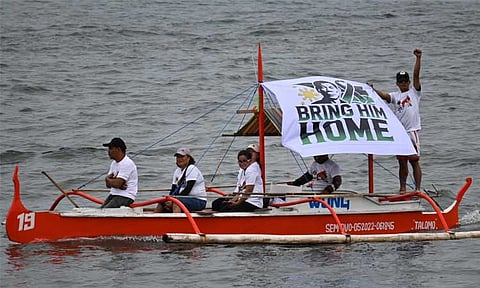 About 60 fisherfolk participated in the fluvial parade along the coastal road in Davao City on Sunday afternoon, March 23, 2025, in support of former President Rodrigo Duterte. 