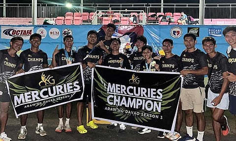 OVERALL CHAMPIONS. OVERALL CHAMPIONS. Team Mercuries, a powerhouse squad of top University Athletic Association of the Philippines (Uaap)  varsity tracksters, lived up to expectations by securing eight golds, one silver, and one bronze in the men’s 19-above category of the 88th Araw ng Davao Athletics Festival Season 3, which concluded on Sunday, March 30, 2025, at the University of Mindanao (UM) Maa track oval.