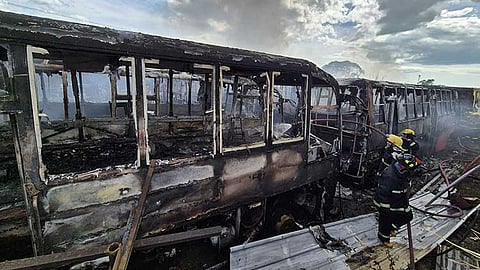 Fire razes 11 unserviceable buses