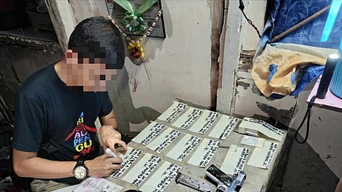 ZAMBOANGA. Authorities arrest a high-value suspect and seize a firearm, explosive, and illegal drugs in a law enforcement operation on Sunday, April 20, 2025, in Mampang village, Zamboanga City. A photo handout shows a member of the local police conducted an on-site inventory on the pieces of evidence seized from the arrested suspect. (SunStar Zamboanga)
