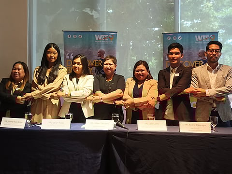 The press conference of the 9th World Travel Expo on April 29, 2025 was attended by some exhibitors from the hospitality, travel, and tourism industry. From left: Aries Travel and Tours General Manager Joselin Villan, Discovery Samal Marketing Manager Joanna Ricci Alajar, Dusit Hotel-Davao Sales Manager Jaclyn Rojas; Ms Miles Caballero of Ad Asia Events Group OPC; Hotels, Resorts Sales and Marketing Association Inc, (HRSMA) President and Park Inn Radisson Davao Director of Sales Liza Gamo, Sotogrande Hotel-Davao Sales Associate Andre Ozaraga; and Manuel Jose Aliño of Borderline Travel and Tours.