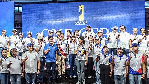 ONE with cebu. President Ferdinand Marcos Jr. endorses One Cebu Party candidates, including Gov. Gwendolyn Garcia, her running mate for vice governor, Glenn Soco, and the rest of the slate, at the Dumanjug Sports Complex (Megadome) in Dumanjug, southwestern Cebu, on Monday morning, May 5, 2025.