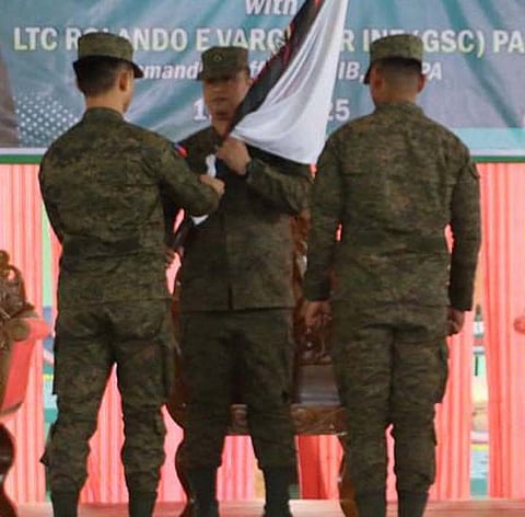 ZAMBOANGA. Lieutenant Colonel Rolando Vargas, Jr., 53rd Infantry Battalion commander (center), leads the turnover of command ceremony on Monday, May 19, at Camp Major David Sabido, Guipos, Zamboanga del Sur, installing First Lieutenant Fernando Pantaleon, Jr. (right) as the new Alpha Company commander, replacing Captain Luke Creighton Patacsil (left).