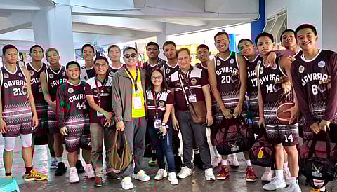 FLYING START. The Ateneo de Davao University-powered Davao Eagles kick off their secondary boys basketball campaign in the 2025 Palarong Pambansa with a strong 67-55 win over Western Visayas at the Ilocos Norte Centennial Arena. Also in the photo is DepEd Davao City division superintendent Reynante Solitario, who is showing support for the Dabawenyo squad. 