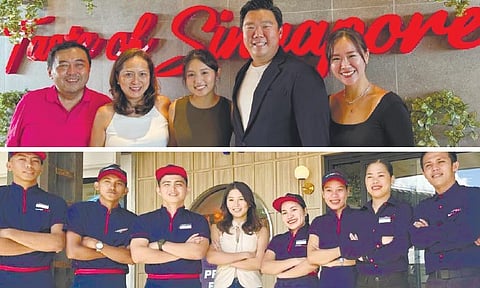HAWKER CHAN AT TOPS. Top photo left to right - Cebu franchisees Jayjay and Lotlot Neri, restaurant manager Isa Neri and the Philippine franchisees Eric and Kidd Dee. Above photo shows Isa Neri and the resto staff at Tops.