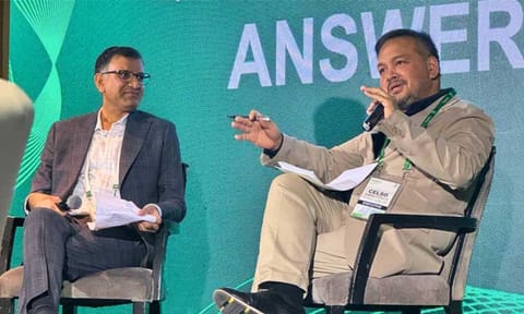 AboitizPower’s Transition Business Group President and COO Celso Caballero III (R) engages with Schneider Electric Business Consulting Senior Director Kishore Natarajan (L) during a fireside chat on Schneider Electric's Innovation Day, which marked its 30th anniversary in the Philippines. - AboitizPower TBG President and COO Celso Caballero III