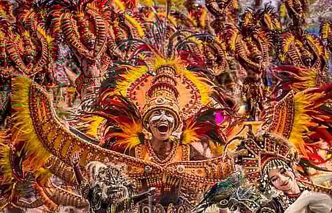 JAPAN. Tribu Paghidaet of La Paz National High School performs at the Philippine National Day parade during the World Expo 2025 in Osaka, Japan, showcasing the vibrant energy and cultural richness of the Iloilo Dinagyang Festival. 