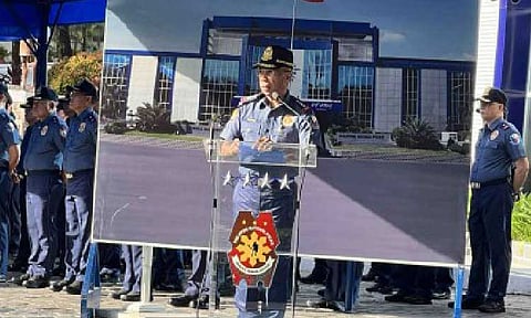 GUEST OF HONOR. Philippine National Police Chief Gen. Nicolas Torre III speaks during the flag-raising ceremony at Camp Crame in Quezon City on Monday (June 9, 2025). Torre said commanders and officers aspiring for promotion will be required to submit affidavits of arrest. (PNA photo by Lloyd Caliwan)
