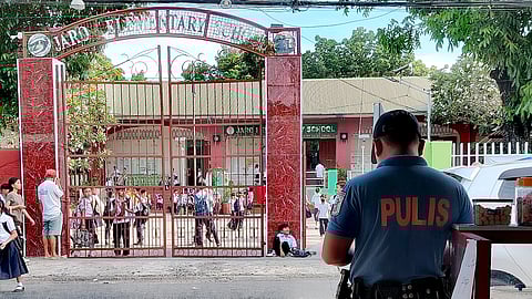 More than 1,000 police personnel from the Police Regional Office in Western Visayas (PRO 6) and its support units ensured a safe and orderly school opening across the region on June 16, 2025, with no incidents reported. (Photo by Leo Solinap)
