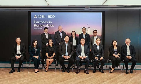 BDO strengthens commitment to renewable energy with ACEN. At the signing of the loan agreement for ACEN’s Onshore Wind Power Project, key leaders from both companies came together to mark this milestone. Representing BDO were Charles M. Rodriguez (seated 5th from left), BDO Executive Vice President and Head of Institutional Banking Group; Ed V. Francisco (seated 6th from left), President of BDO Capital; and Manny C. Malabanan (seated rightmost), Senior Vice President and Head of BDO’s Trust and Investments Group. They were joined by Eric Francia (seated 4th from left), President and CEO of ACEN, and Gabby Mejia (standing 4th from left), President and Chairman of Quezon North Wind.