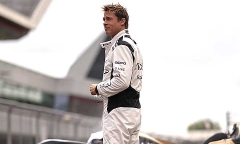 Brad Pitt as Sonny Hayes in Apple Original Films’ “F1 The Movie,” a Warner Bros. Pictures release.