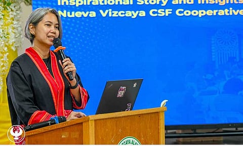 CREDIT SURETY FUND FORUM. Bangko Sentral ng Pilipinas (BSP) managing director Charina B. De Vera-Yap delivers her messages during the kickoff of the Credit Surety Fund Spotlight Forum Series. 