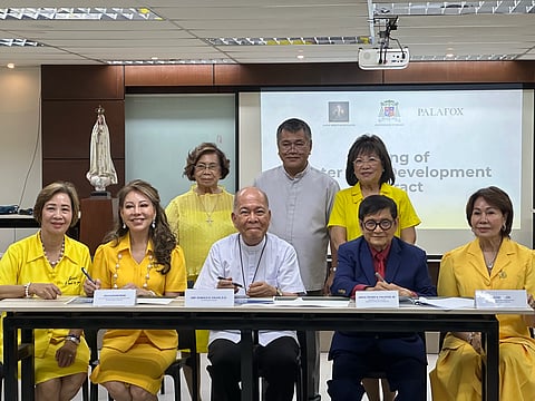 Most Rev. Archbishop Romulo Valles, Divine Mercy Apostolates-Davao Lay Coordinator Joji Ilagan Bian, renowned urban planner Architect Felino Palafox, and more pose for a photo during the ceremonial signing of the Divine Mercy Shrine Master Development Plan held at the Archbishop’s Residence in Davao City on July 18, 2025.