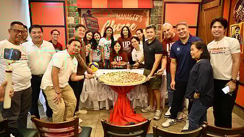ALL SET.  Players from National University, University of the Philippines, Notre Dame of Dadiangas University, and the Davao Selection pose during the press launch of the Shakey’s Super League National Invitationals Davao City Leg on Thursday, July 31, at Shakey’s Gaisano Mall Davao. The tournament opens Friday, August 1, at the Usep Gym as part of the 2025 Kadayawan Sports Festival. 