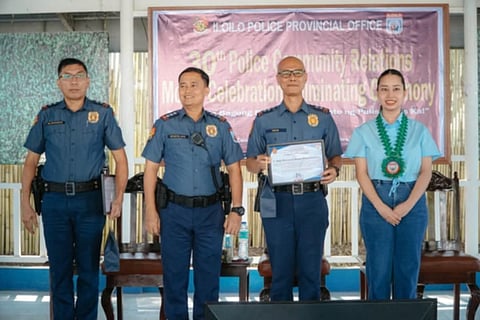 ILOILO. Police Lieutenant Colonel Arnel M. Solis, (3rd from left) force commander of the 1st Iloilo Provincial Mobile Force Company, receives the award for Outstanding Mobile Force in Police Community Relations during the culmination of the 30th PCR Month on July 31, 2025, at Camp Francisco U. Sumagaysay Sr., Sta. Barbara, Iloilo.