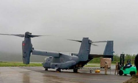 HELPING HAND. A United States Air Force CV-22 "Osprey" lands at the Basco Airport in Batanes on July 30, 2025 to unload relief goods for communities affected by recent calamities. The mission is part of the ongoing humanitarian assistance and disaster response missions for Northern Luzon communities hit hard by the recent weather disturbances. (Photo courtesy of the Tactical Operations Wing Northern Luzon)