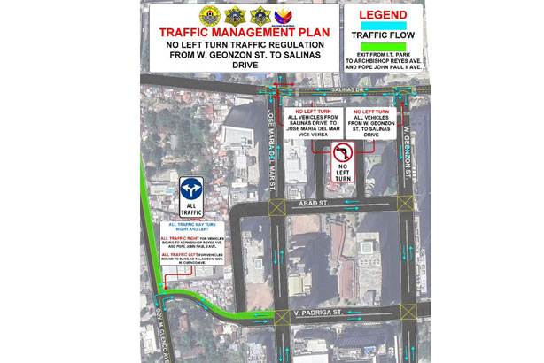 Map of the traffic cheme  being implemented at the Cebu IT Park by the Cebu City Transportation Office from Aug. 11-13, 2025. / 