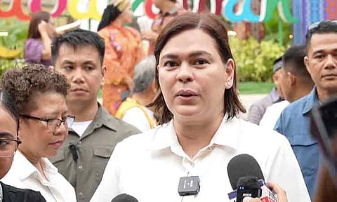 Vice President Sara Duterte answers the question of reporters in an ambush interview at Magsaysay Park, Davao City, on Monday, August 11, 2025.