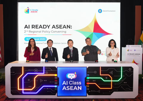 RESPONSIBLE, INCLUSIVE AI.  A snapshot of the official announcement of AI Ready Asean in full swing, with thought leaders, partners and media gathered in one space to spotlight Asean’s collective journey toward responsible, inclusive AI. From left, Sapna Chadha, vice president, Southeast Asia and South Asia Frontier, Google Asia Pacific; Ambassador Sitsangkhom Sisaketh, chair of the Board of Trustees of the Asean Foundation and Permanent Representative of the Lao PDR to Asean; Dr. Kao Kim Hourn, secretary general of Asean; Dr. Piti Srisangnam, executive director of Asean Foundation; and Marija Ralic, head of Google.org APAC.  / 