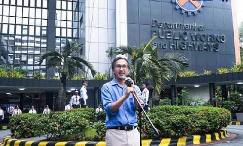 SAVING DPWH. Department of Public Works and Highways (DPWH) Secretary Vince Dizon delivers his message during his first flag-raising ceremony as head of the department on Monday (Sept. 8, 2025) at the DPWH main office in Port Area, Manila. In his message, Dizon urged the agency's officials and employees to help him save the department amid accusations of corruption involving flood control projects. (Photo from DPWH)