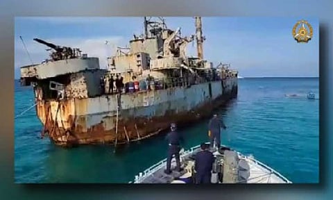 GROUNDED SHIP. The Philippine Navy's (PN) BRP Sierra Madre (LS-57), a World War II-era ship that has been grounded in Ayungin Shoal in the West Philippine Sea since 1999, in this undated photo. The PN on Monday (Sept. 8, 2025) said small military contingent manning the ship that rotation and resupply missions will continue for their benefit. (File photo courtesy of AFP)