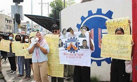Progressive youth groups and concerned residents of Davao City staged a picket in front of the Department of Public Works and Highways (DPWH) District Engineering Office along Guerrero Street on Monday morning, September 8, 2025. 