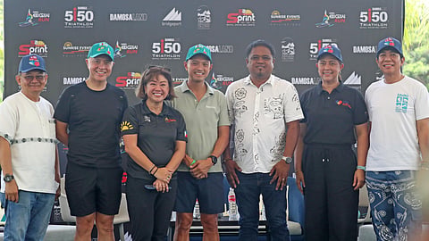 ISLAND GARDEN CITY OF SAMAL – Key organizers and supporters joined the press conference for the Damosa Land 5150 Samal Triathlon on Saturday, September 20, 2025, at the Bridgeport grounds event center. In photo (from left): Davao del Norte assistant provincial administrator for operations Sonny Manigo, Rep. Jose Manuel Lagdameo, Sunrise Events Inc. president and general manager Princess Galura, Damosa Land Inc. president Ricardo “Cary” Floirendo Lagdameo, Igacos Mayor Lemuel “Toto” Reyes, DOT-Davao regional director Tanya Virginia Rabat-Tan, and Davao del Norte provincial tourism officer Noel Daquioag. 