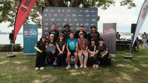 IT’S A WRAP. Organizers and supporters celebrate the successful staging of the Damosa Land 5150 Samal Triathlon at Bridgeport grounds in Samal on Sunday, September 21, 2025.