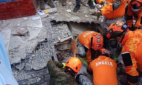 RECOVERY EFFORTS. Personnel from the Philippine Army (PA) and the Bureau of Fire Protection conduct search and retrieval operation in Bogo City, Cebu, on Oct. 1, 2025, following the previous night's magnitude 6.9 earthquake. At least 76 people were reported killed as of Thursday (Oct. 16), according to the National Disaster Risk Reduction and Management Council. (Photo courtesy of PA's 53rd Engineer Brigade)