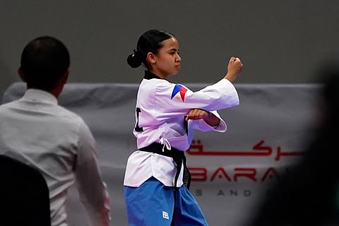 SILVER MEDALIST. Kristen Ambriel Aguila showcases her fiery form to clinch a silver in the girls’ individual recognized poomsae event at the 3rd Asian Youth Games here on Thursday, October 23, 2025.
