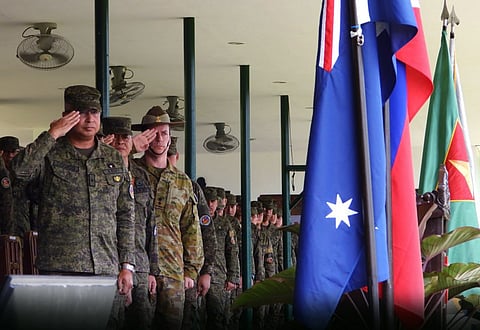 ILOILO. Philippine Army and Australian Defence Force troops join senior officers led by Lieutenant General Antonio G. Nafarrete (left), commanding general of the Philippine Army, and Lieutenant Colonel Noel Young (right), Australian Assistant Defence Attaché to the Philippines  during the closing ceremony of the Philippines–Australia Army-to-Army Exercise “Kasangga 2025-02” at Camp General Macario B. Peralta Jr. in Jamindan, Capiz, on November 7, 2025. 