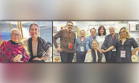 FRANKFURT BOOK FAIR. Cebuana writer Cecilia Manguerra Brainard (right) whose novels were celebrated for their 14 foreign translations at the Frankfurt Book Fair 2025 and Merlie Alunan. Right photo shows Cecilia with her publishers, standing from left, Dimitri Tsoukatos, Filip Batkoski, Nenad Saponja, Senja Pozar, Mohamed Radi and Gelo Lopez.