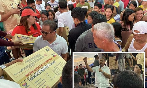 FOOD PACKS. Masantol Mayor Danilo Guintu leads the distribution of food packs to 750 families affected by flooding. - Masantol PIO