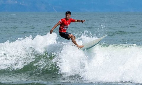 Surfers from across the Philippines and Asia take to the water as the international surfing competition continues at Sabang Beach in Baler, reflecting Aurora’s efforts to position the province as a leading sports tourism destination. (Photo courtesy of Philippine Sports Commission)