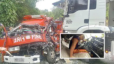 Fire truck gidaro sa dump truck nga nawad-an og brake