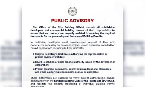 The  Davao City Office of the City Building Official (OCBO) called on all subdivision developers and building owners to properly assist their tenants or unit owners in securing the required documents for processing and issuance of building permits. 