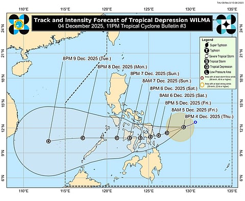 TD Wilma expected to landfall in Eastern Visayas or Dinagat Islands on Dec. 5 or 6